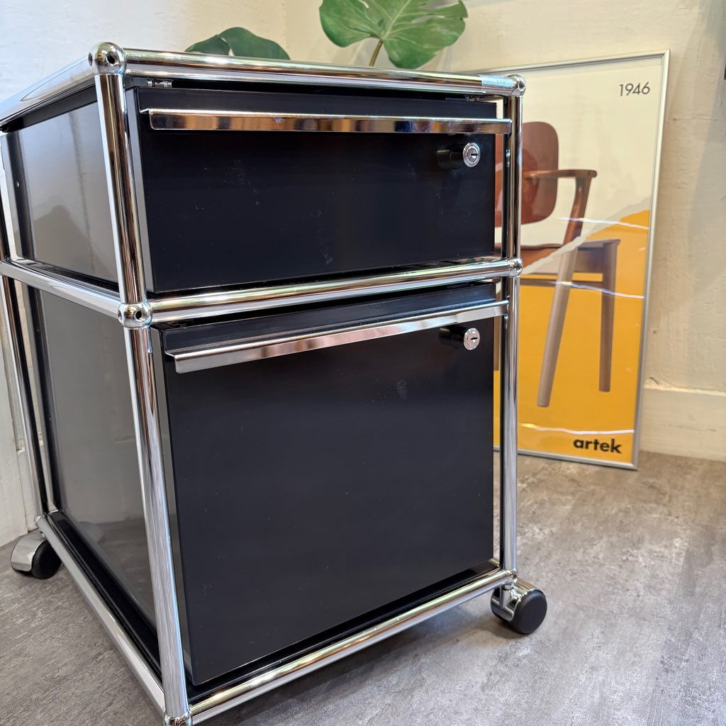 USMハラー / USM Haller ワゴン鍵付きトレイセット 2段 ブラック 中古