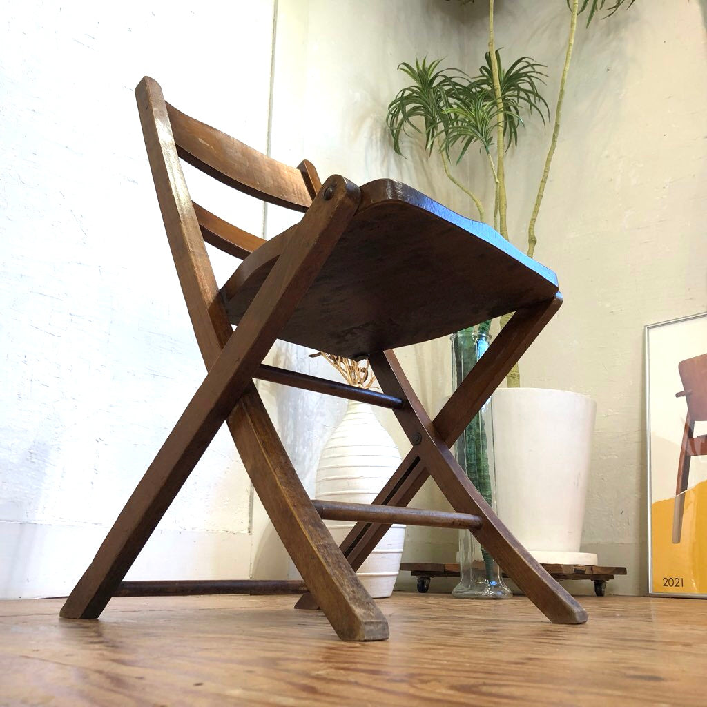 アンティーク フォールディングチェア 折り畳み椅子 木製 中古