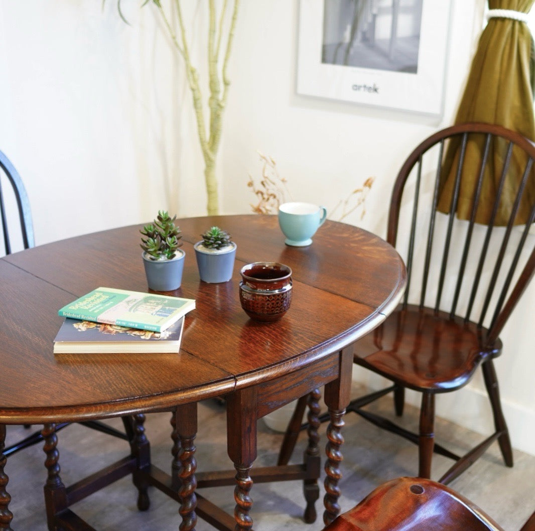 ツイストレッグ バタフライテーブル 英国アンティーク 中古 机 伸長式