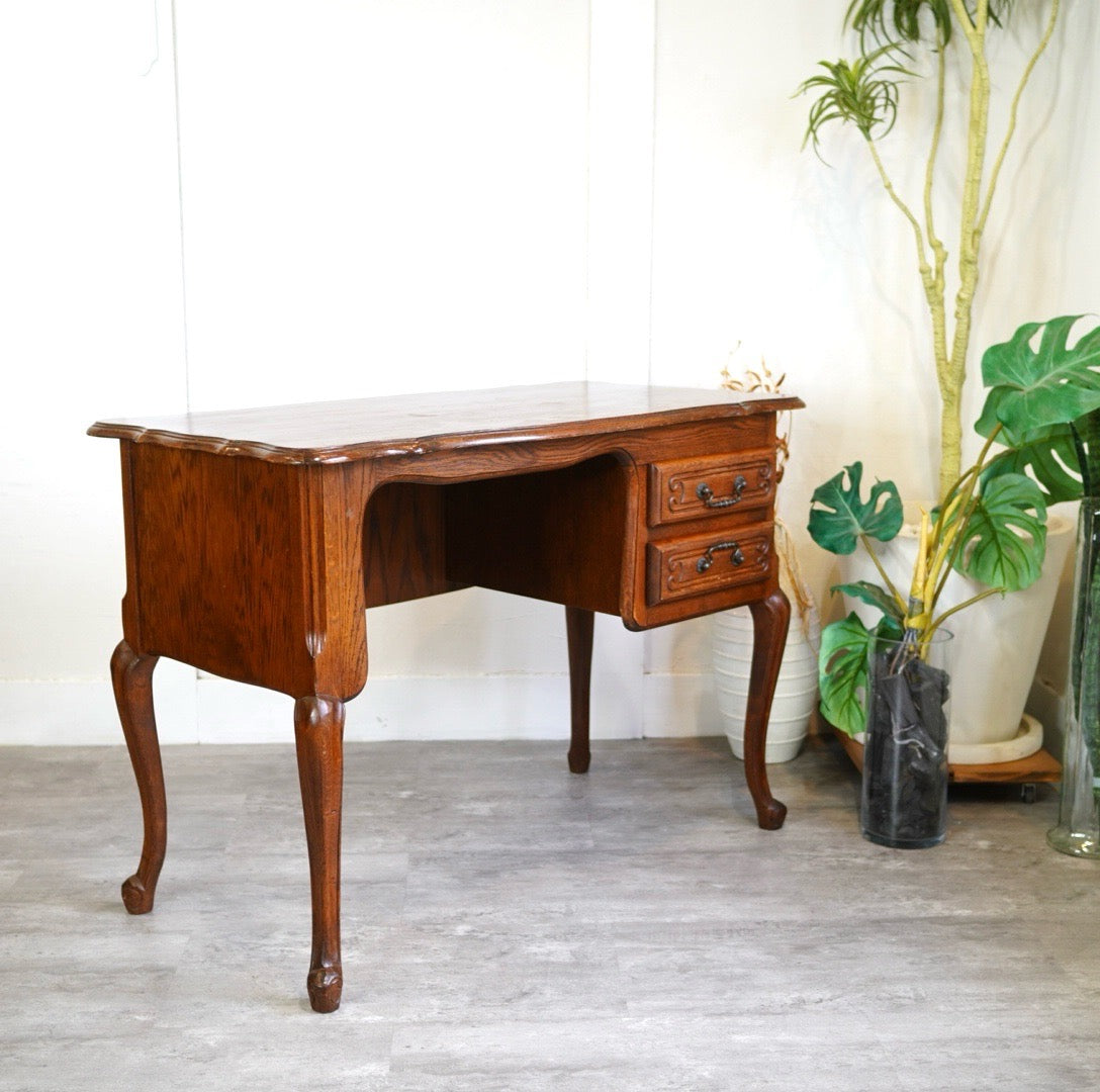 三越ブルージュ / Brugge オーク材 デスク アンティーク風 猫脚 中古