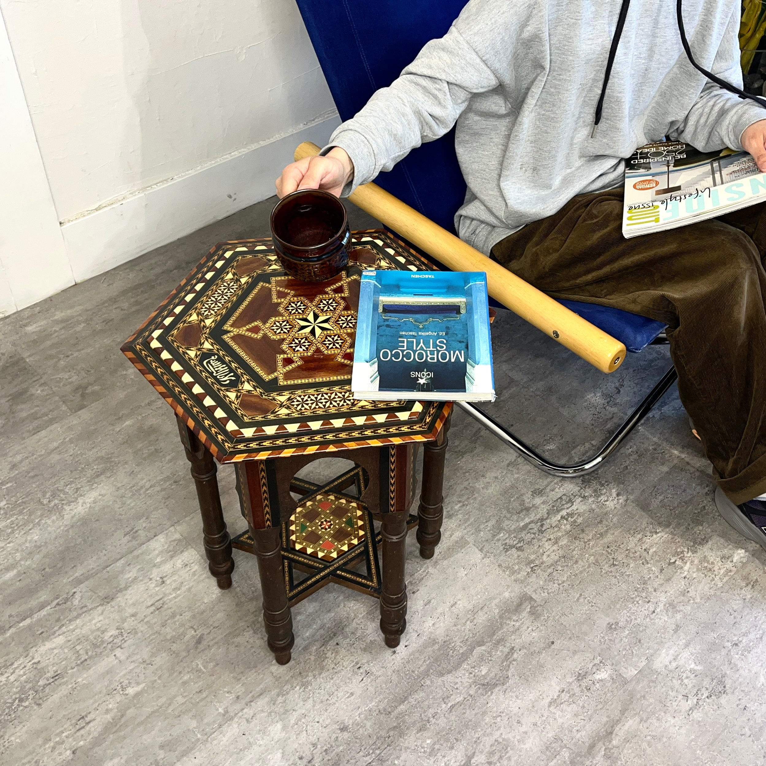 スペイン グラナダ 寄木細工 六角形 サイドテーブル 中古 伝統工芸