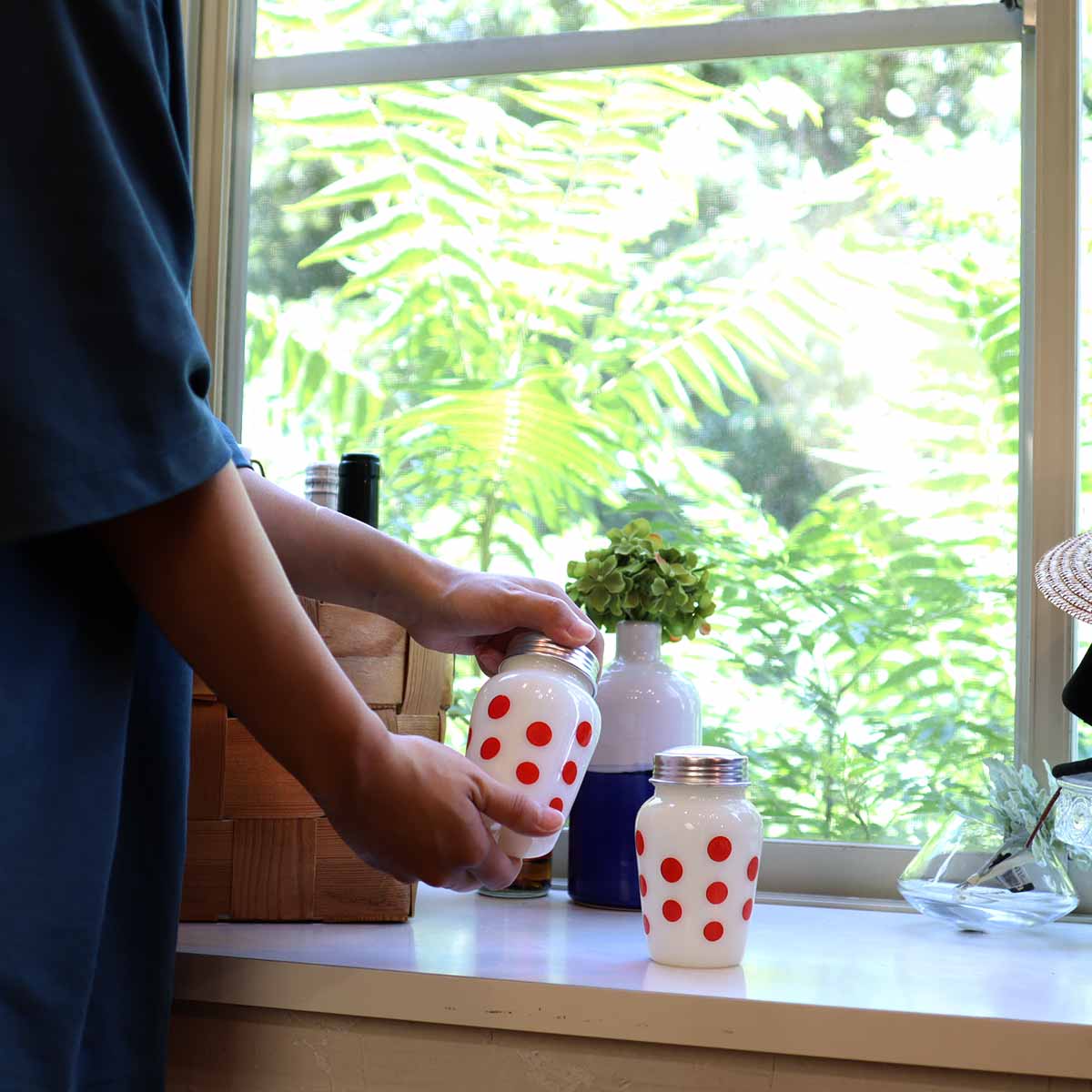 ファイヤーキング / Fire-King レッド ポルカドット ソルト＆ペッパー