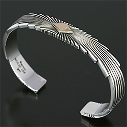 ナバホ族 Pat Bedonie 3/8” 14K サンバースト バングル メンズ M