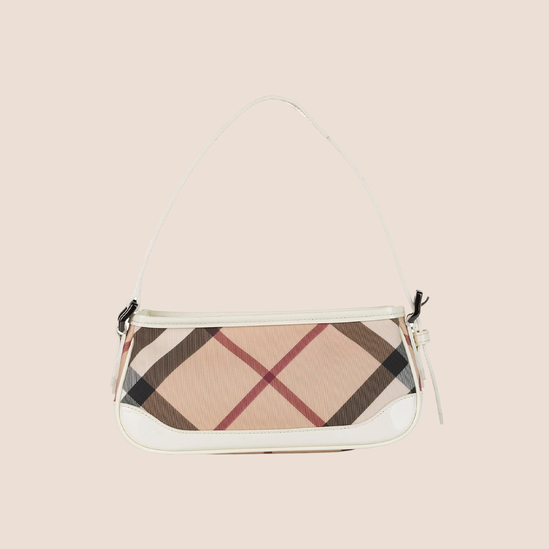 BURBERRY NOVA CHECK WHITE PATENT LEATHER SHOULDER BAG – RDB