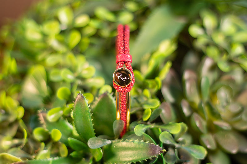 ブレスレット【エイ革】ボルドー（センターサークル留め）｜Ruke in