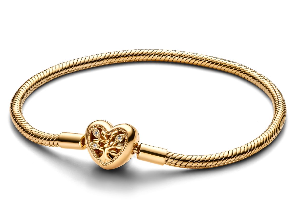 Pandora Moments Snake chain 14k gold-plated bracelet heart clasp