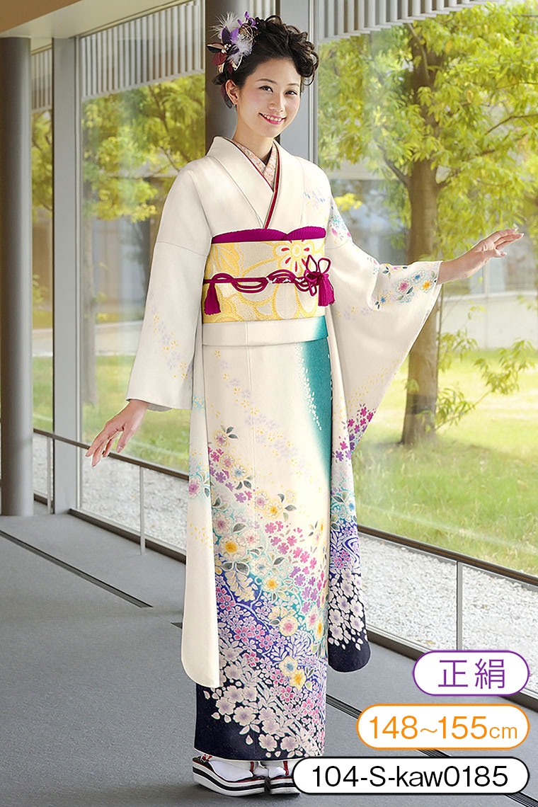 振袖レンタル 振袖Sサイズ 十日町友禅 絞り 辻が花風 花畑 白｜着物