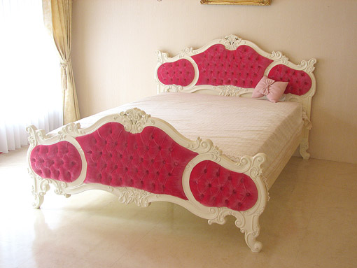 オードリー 女優ベッド ダブルサイズ ベルベット ショッキングピンクの