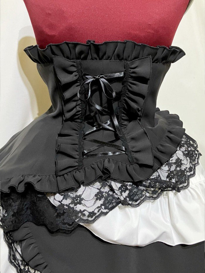 h.NAOTO FRILL フリル レース コルセット スカート 編み上げ 黒 h