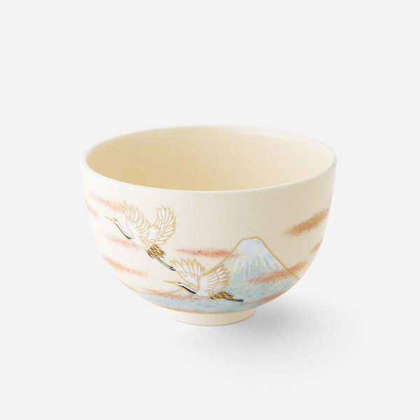 明山 九谷焼 金彩波文茶盌 共箱合布 抹茶碗 抹茶茶碗 茶道具 茶器 食器