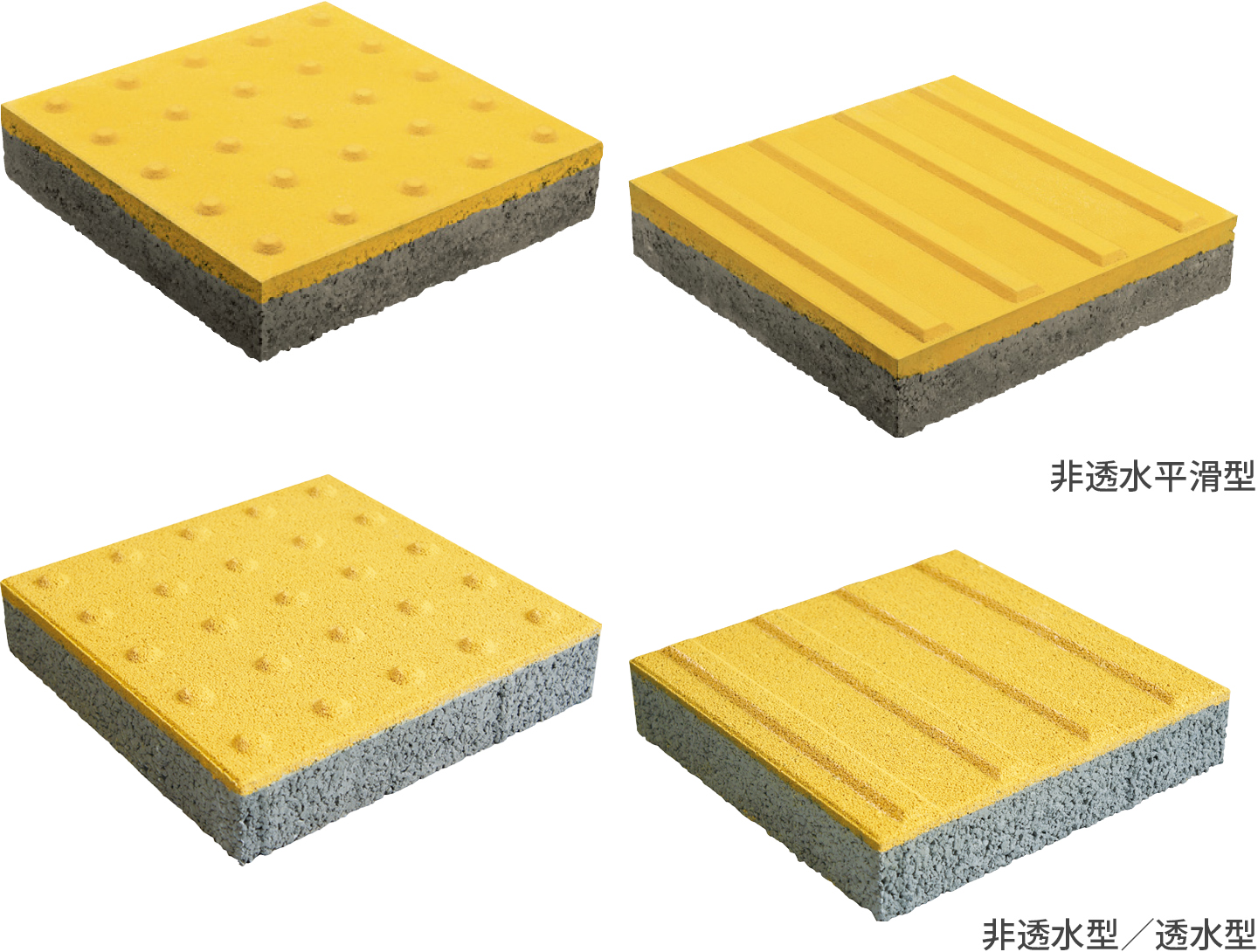 視覚障害者誘導用ブロック（非透水平滑型／非透水型／透水型