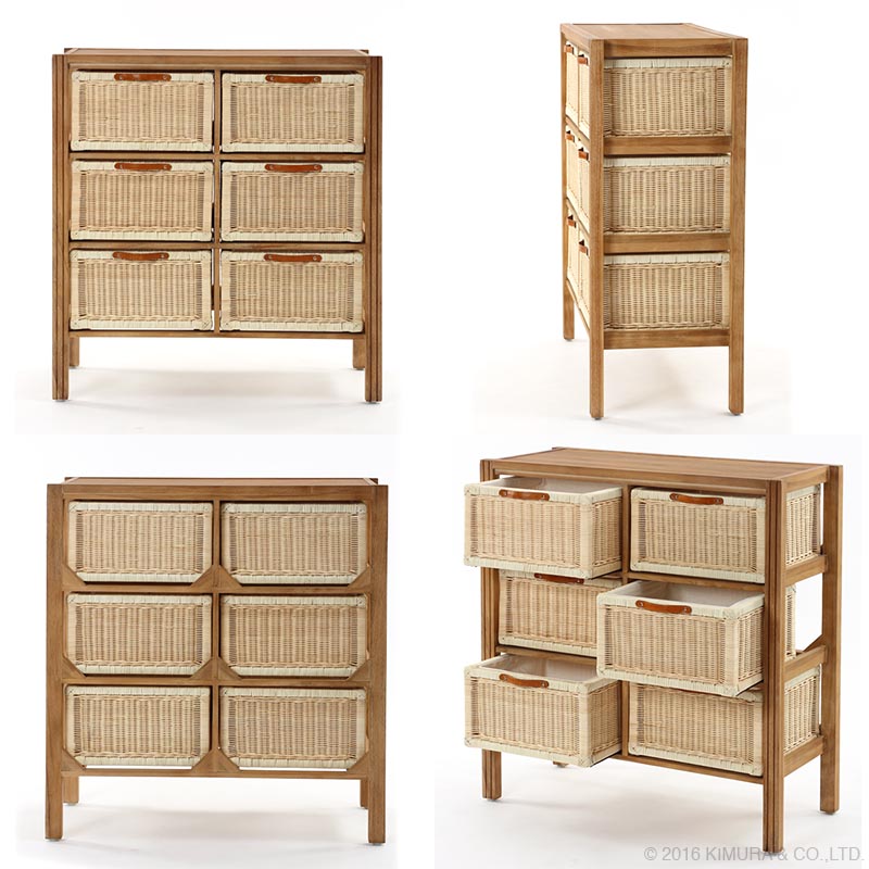 籐・ラタンの3段チェスト