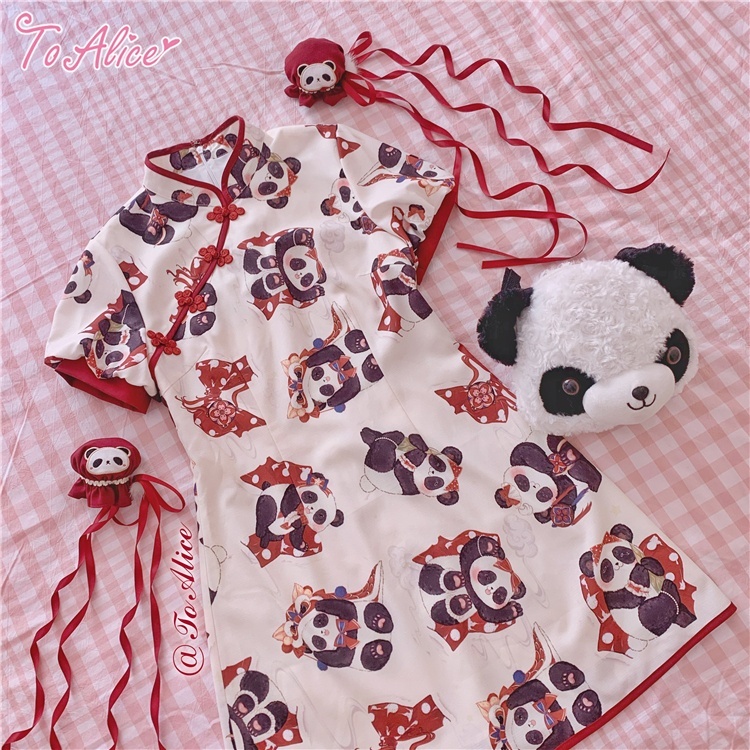 ToAlice】C5334お祝いパンダパフ袖チャイナワンピース【50％OFF】 - To
