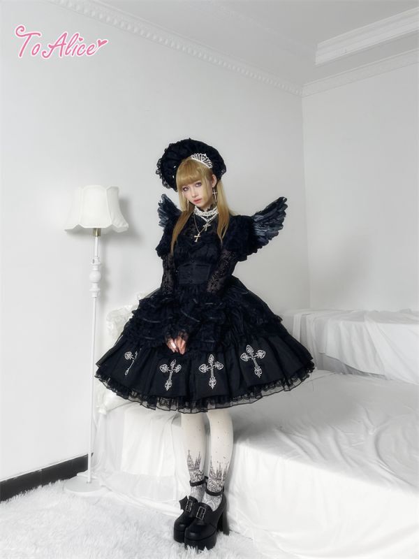 BlackShamrock】F1ブラックコルセットクロス刺繍ドレス - To Alice