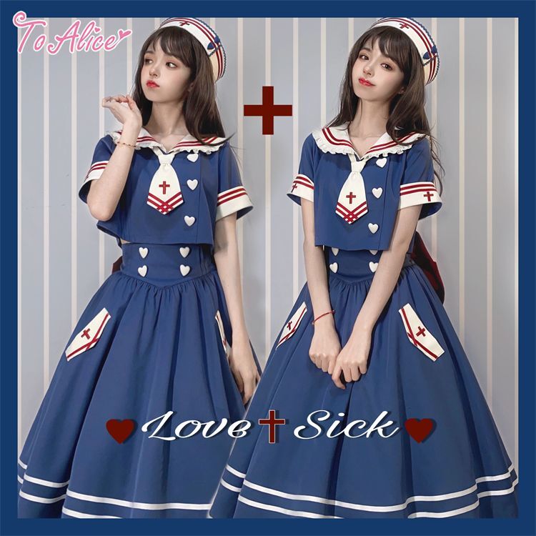 Last one】【BearCollege】J922 ハイウエストミモレ丈マリンスカート