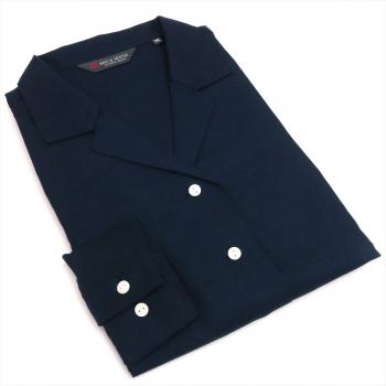 オープンカラー 長袖 形態安定 レディースシャツ(S ネイビー): 東京