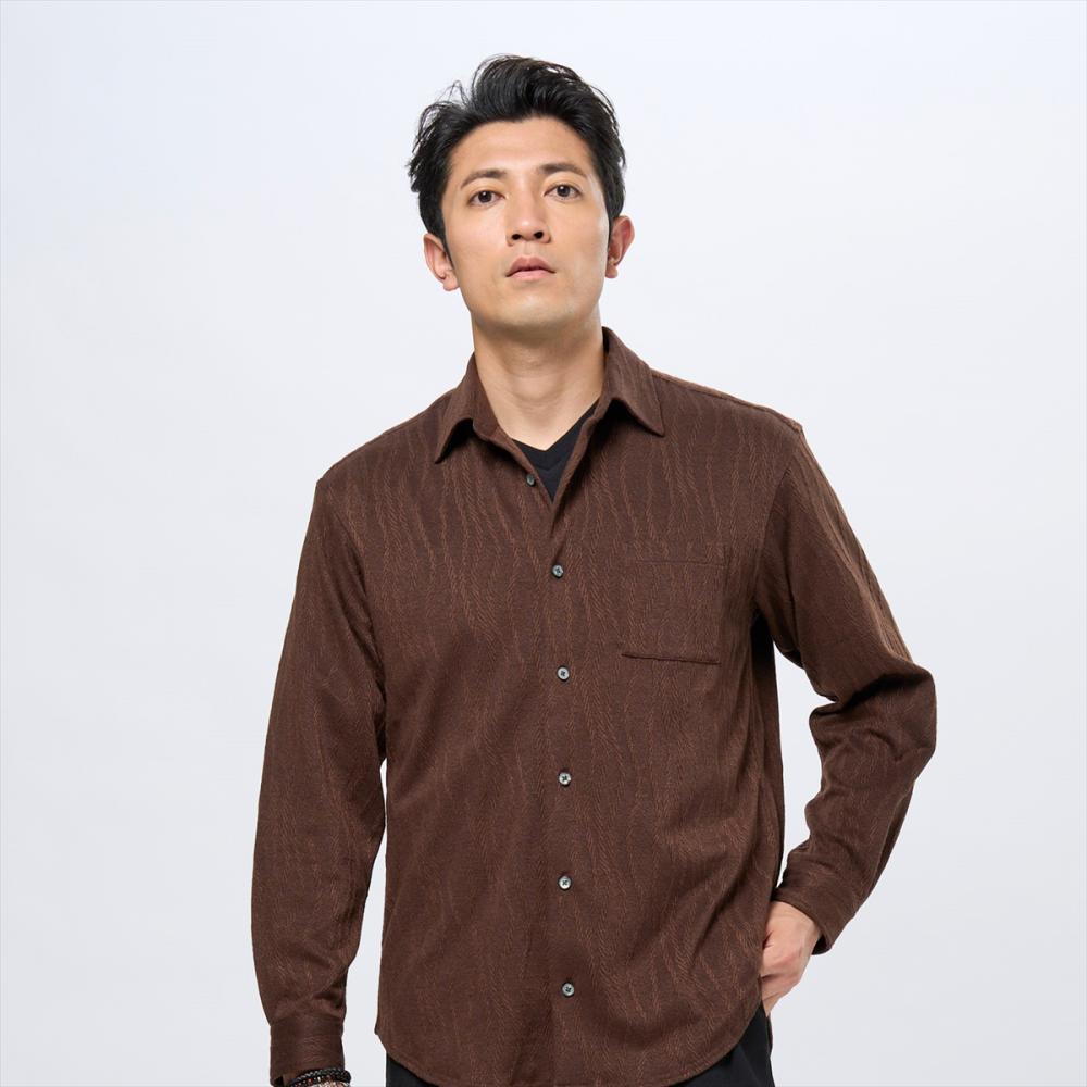 ニットジャカード カジュアルシャツ レギュラー 長袖 メンズ(M