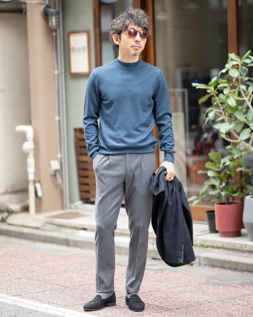 12Gガーメントダイ メリノウール モックネックニット｜GRAN SASSO