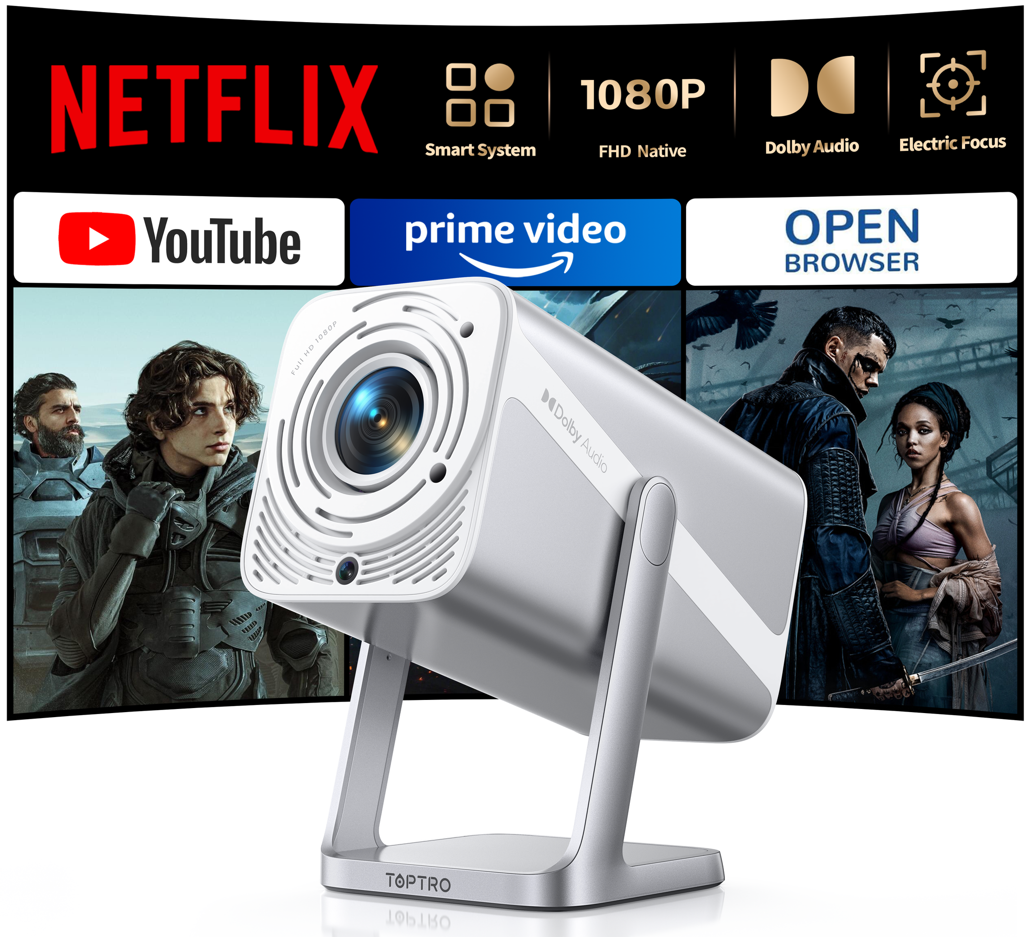 Netflix-Licensed/Auto Focus/360°Adjustable Stand]Smart-Projector