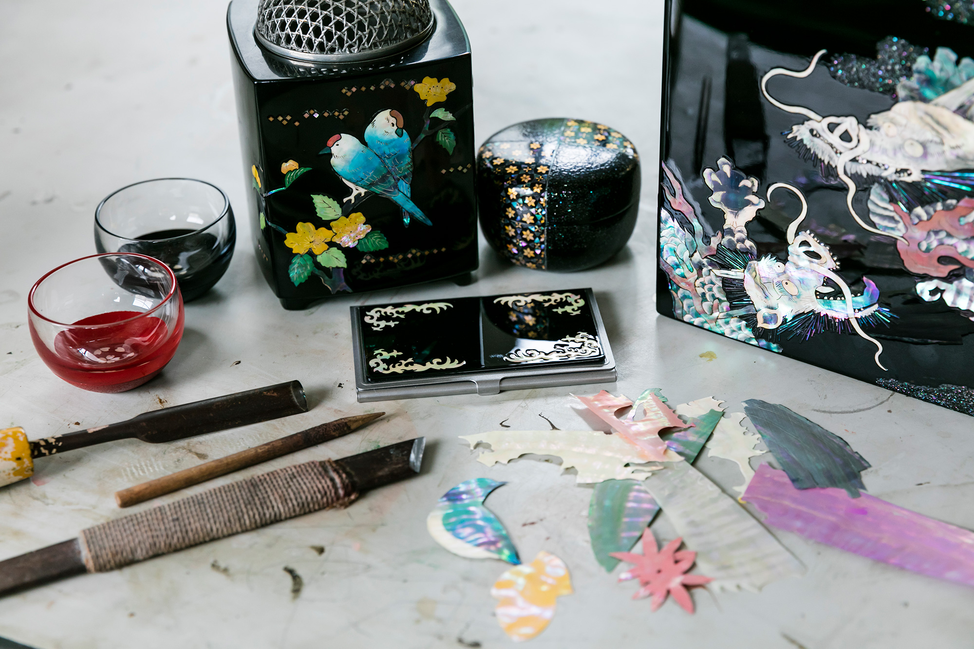 高岡漆器筆皿文鎮青貝塗螺鈿漆