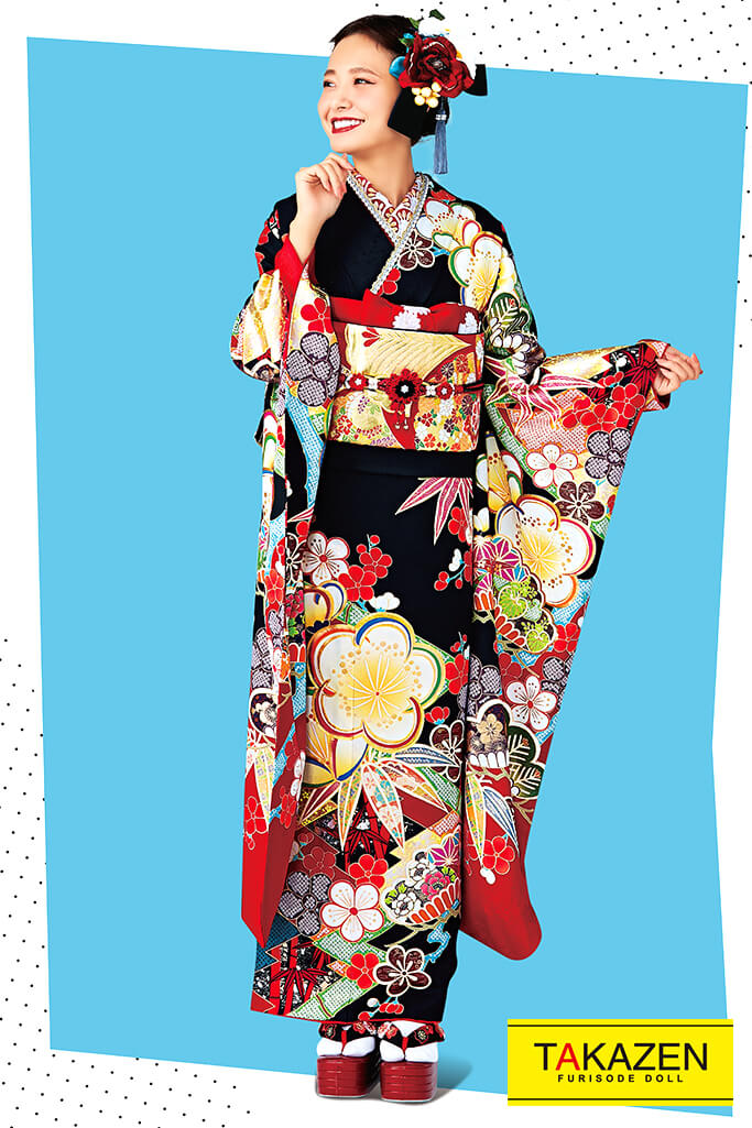 レトロ 赤/黒/クリーム 梅柄/現代柄 個性的 大人っぽい 大正モダン振袖