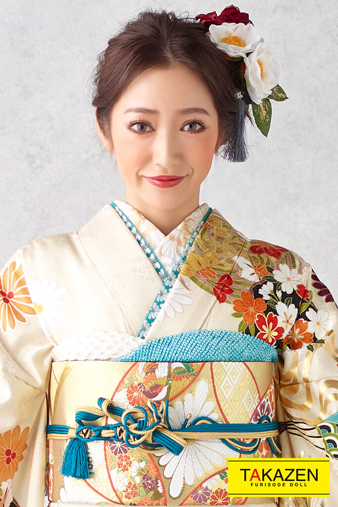 正統派古典 オフカラー/クリーム/オレンジ 牡丹柄 大人っぽい古典振袖