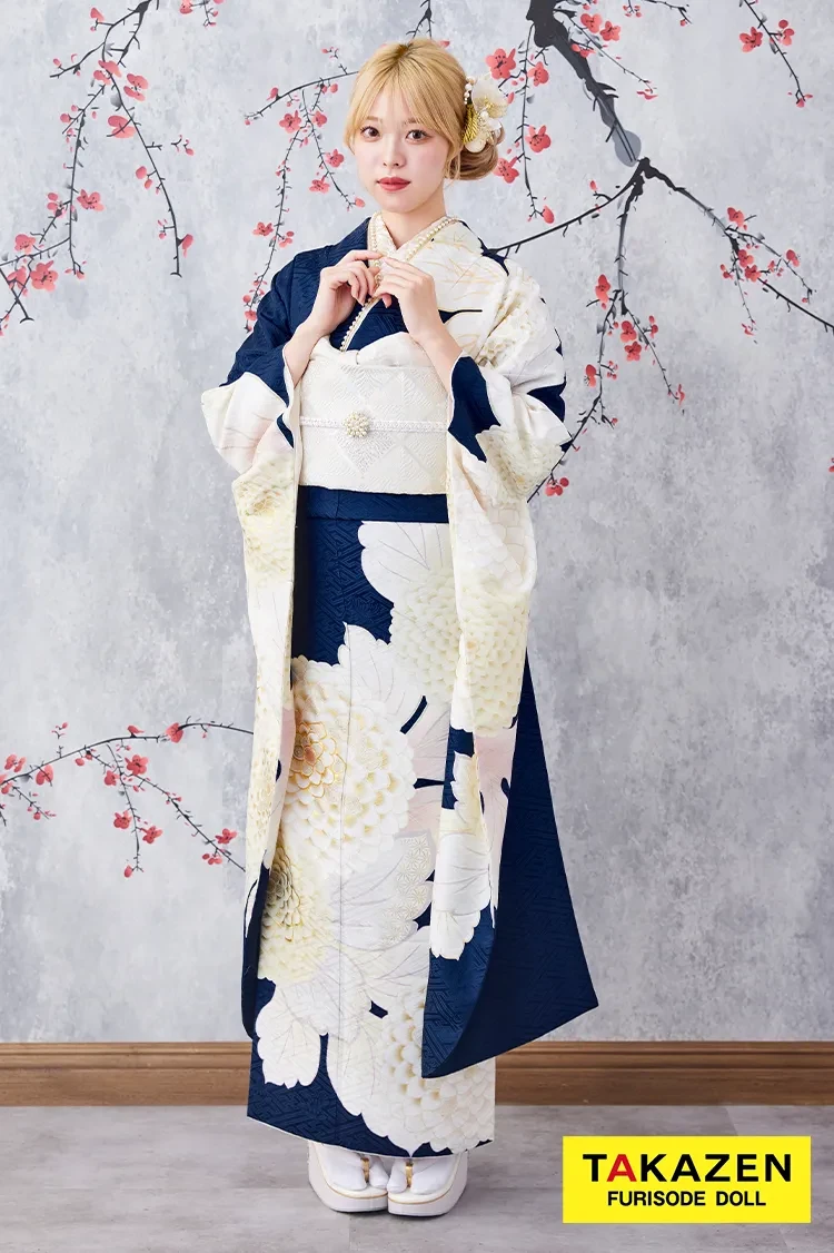 お得！クール系 ブルー(青)/黒 牡丹柄 派手 人気 エレガント