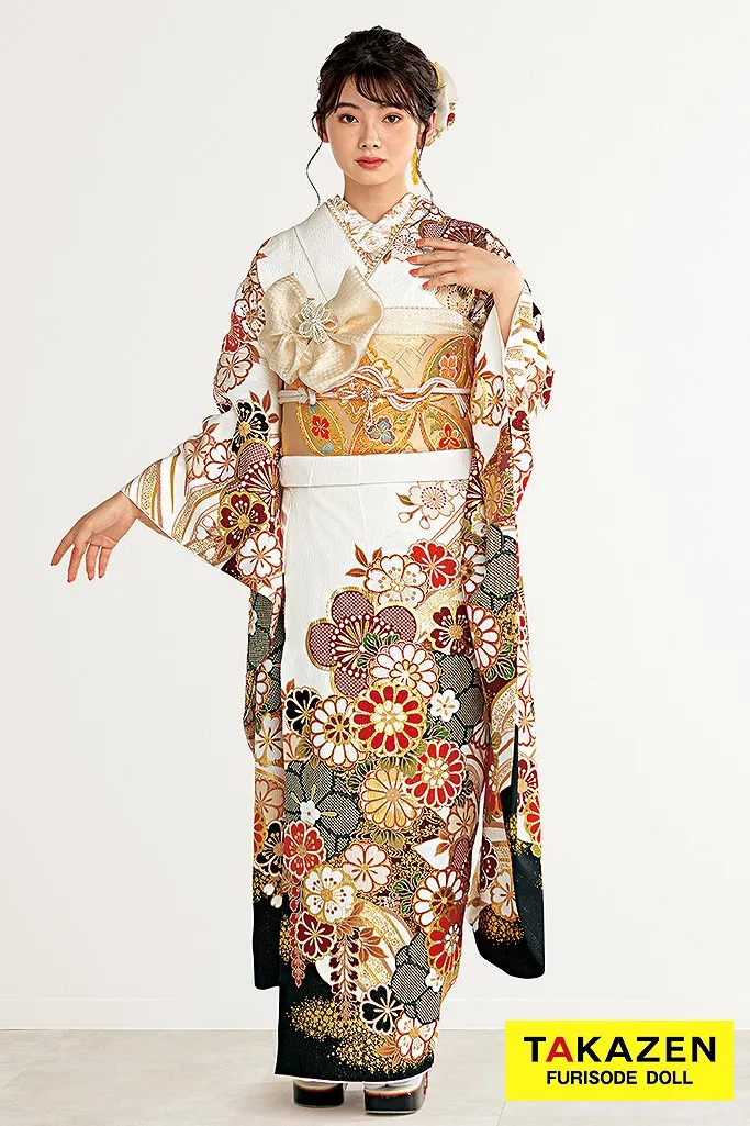 振袖 お着物 (赤ベース) 金駒刺繍 金彩 枝垂れ桜 桜花模様晴れの日