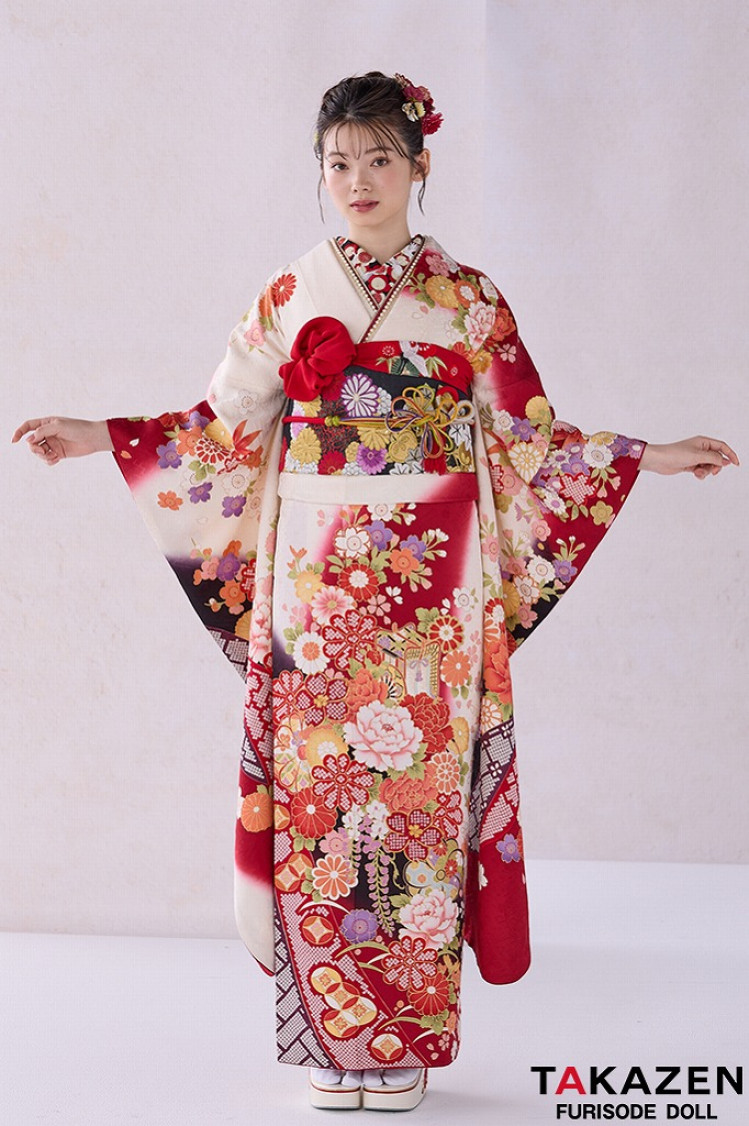 正統派古典 赤/黒/白 御所車柄/牡丹柄 人気 上品 可愛い 伝統的古典