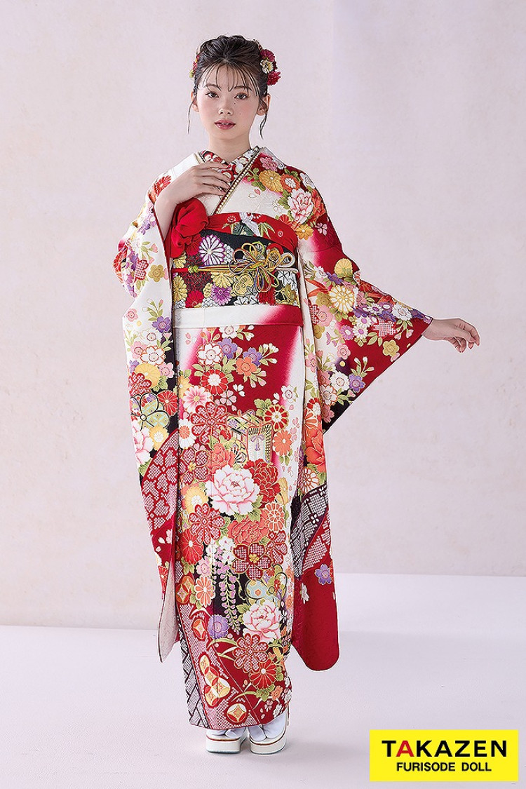 正統派古典 赤/黒/白 御所車柄/牡丹柄 人気 上品 可愛い 伝統的古典