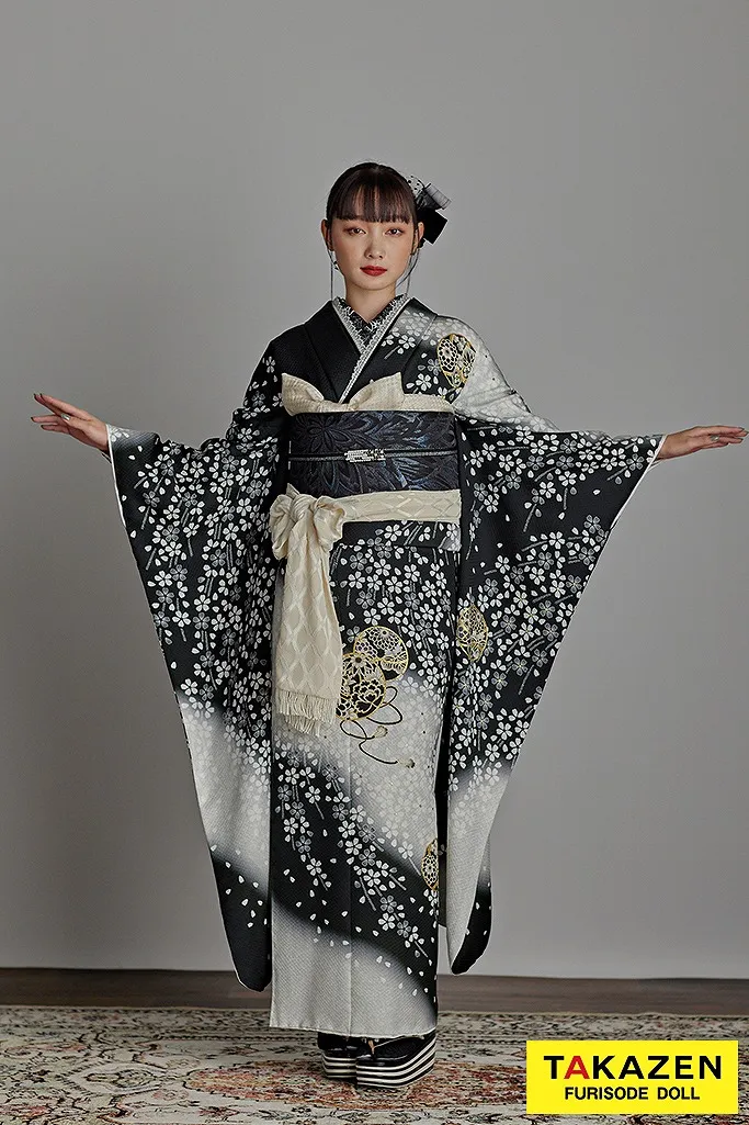 ヴィンテージスタイル 黒/白/モノトーン 鞠柄/桜柄 大正ロマン