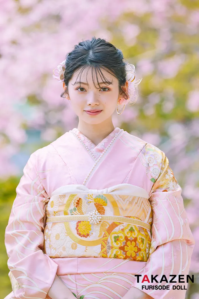 最高級古典柄振袖 千總/最高級金彩刺繍手描京友禅 ピンク/水色 御所車