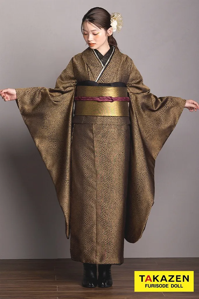 振袖 未仕立て品 金彩 黒地にゴールド 振袖 未仕立て品 金彩 黒地に