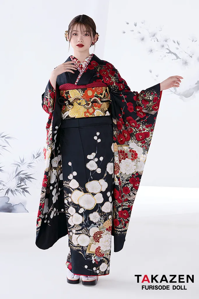 粋古典 緑/金/グリーン 鶴柄/針松柄 金彩京友禅 かっこいい振袖 大人っ