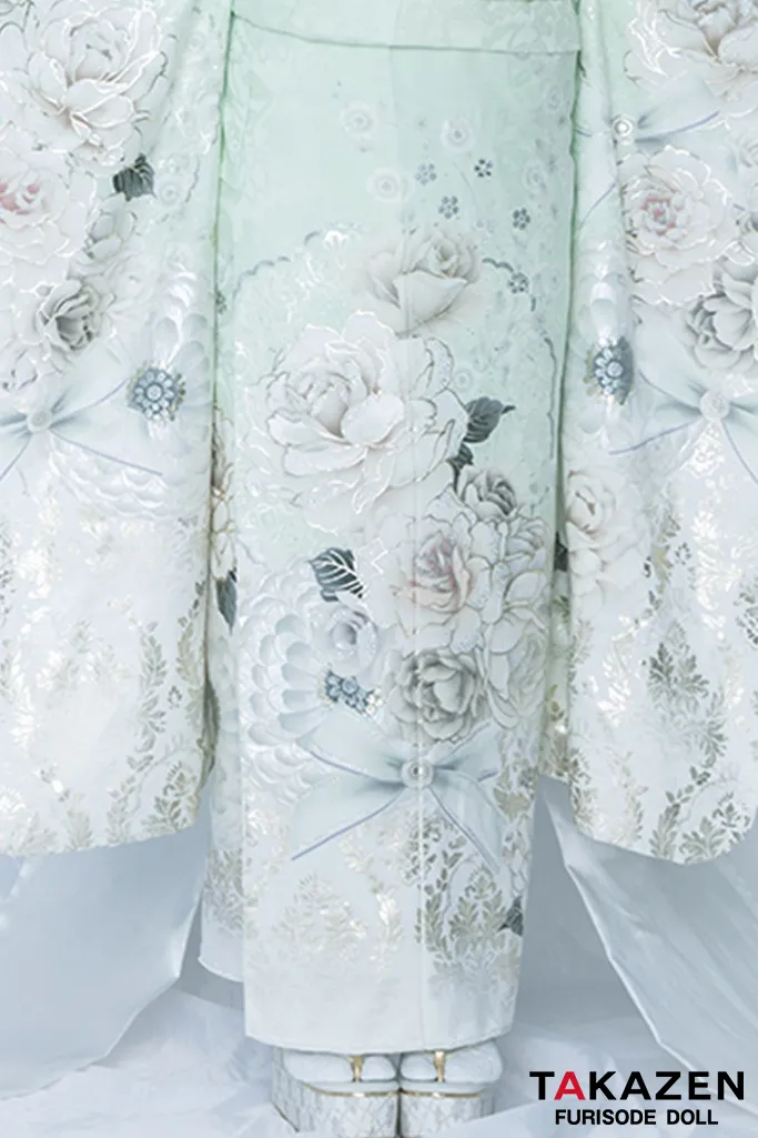 ヘップバーンコスメカラー ミントグリーン/くすみ系 薔薇柄 キラキラ