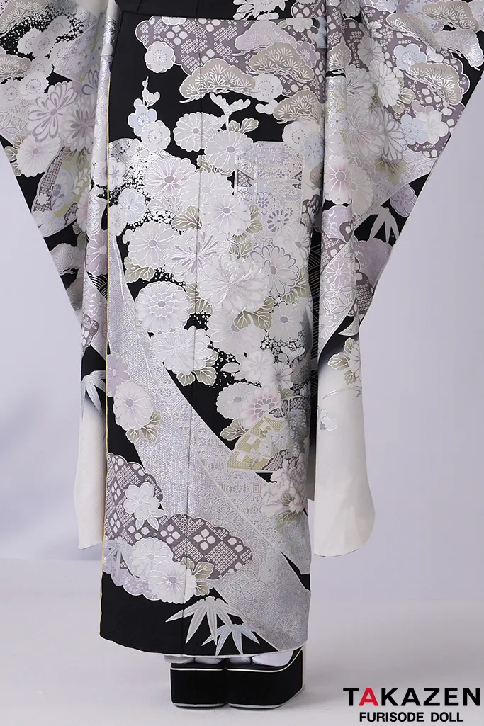 高級古典 関芳/最高級金彩刺繍友禅 黒/シルバー レース かっこいい