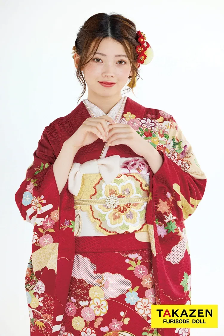 プレミアム古典 吉澤織物/最高級金彩手描友禅 赤 鞠柄 上品な振袖 清楚