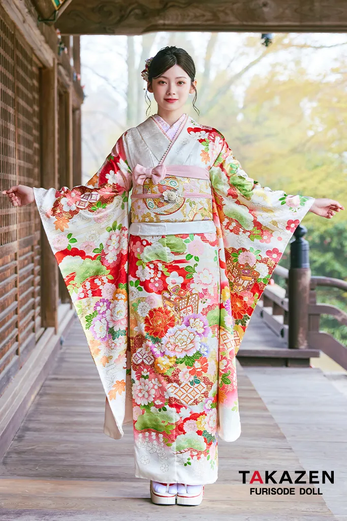 正統派古典 白/赤/白地 牡丹柄 はんなり 上品 きれいめ振袖 おしとやか