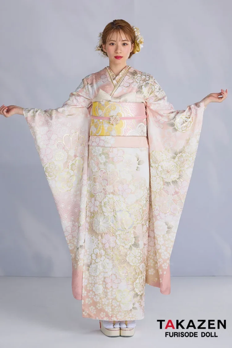 最新作高級古典 サーモンピンク 桜柄/鹿の子模様 関芳 最高級金彩刺繍