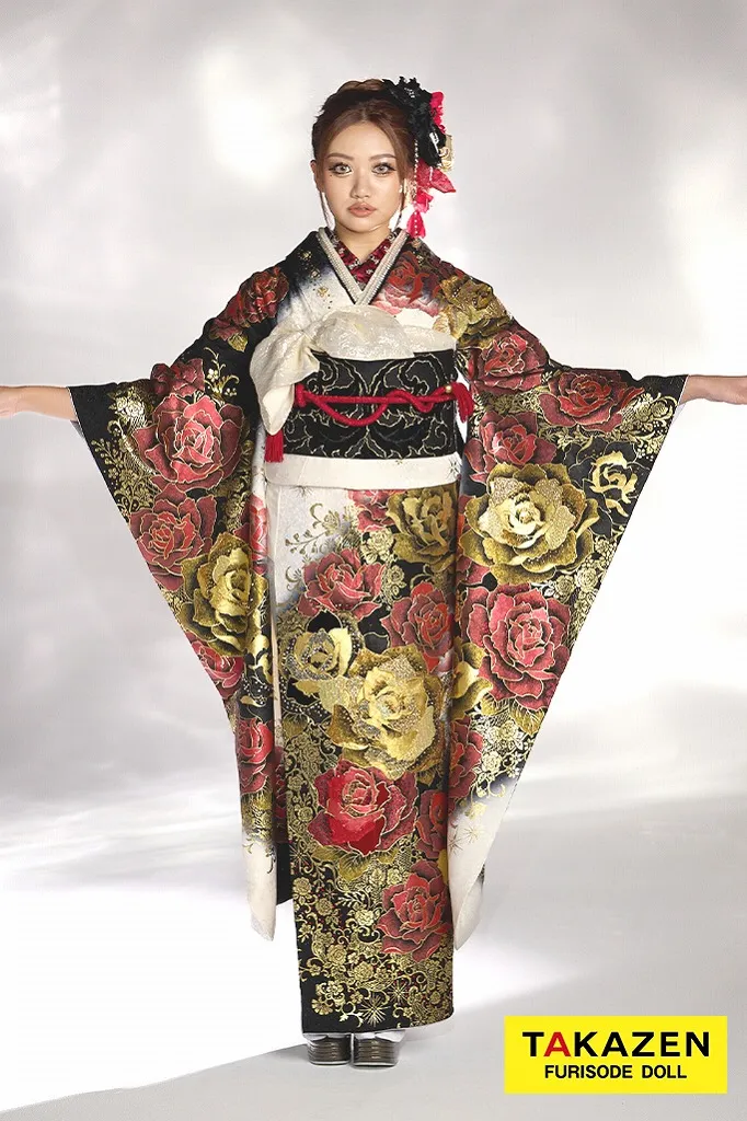モード系 赤/黒/ゴールド(金色) 薔薇柄 ゴージャス 派手 華やか ギャル