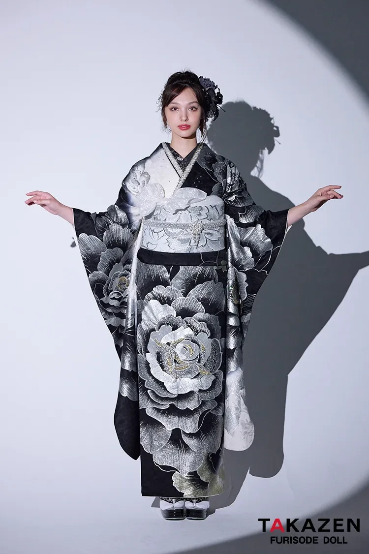 クール系 黒/シルバー(銀色) 薔薇柄 一番人気 派手 目立つ かっこいい