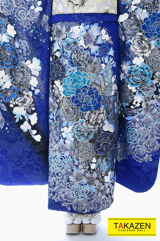 お得！クール系 ブルー(青)/黒 牡丹柄 派手 人気 エレガント