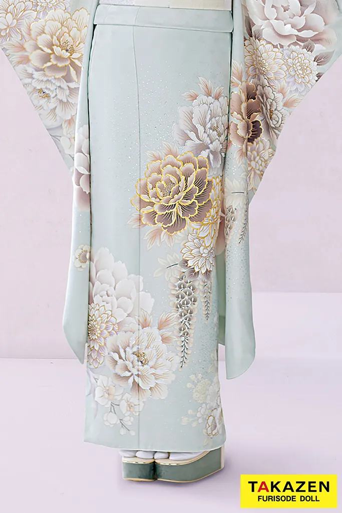 正統派古典 くすみグリーン/ミントグリーン/水色 牡丹柄 かわいい 人気