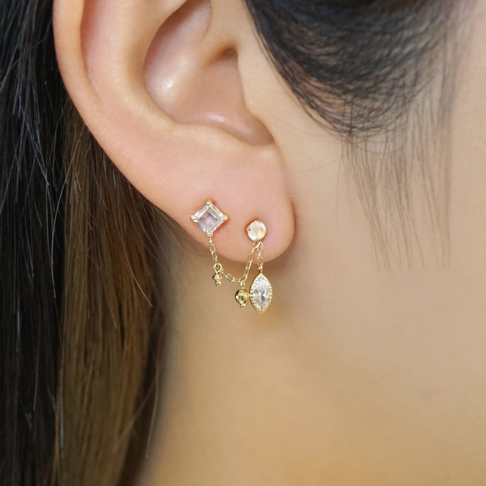 K18 片耳ピアス 穴2つ K18 片耳2つ穴 2ホールピアス イエローゴールド