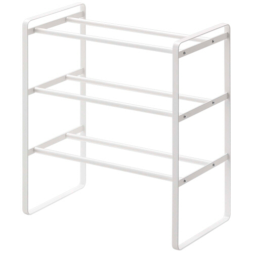 たのめーる】山崎実業 伸縮シューズラック フレーム3段 ホワイト 7555