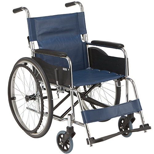 たのめーる】マキテック スチール製車いす(自走式・背折れタイプ) 紺