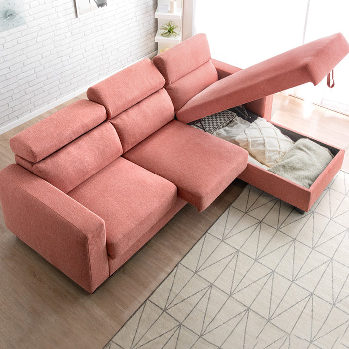 収納付き カウチソファ 座面拡張 ヘッドリクライニング ハイバック 3人