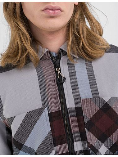 REPLAY - コットンフランネルチェックジップシャツブルゾン / グレー