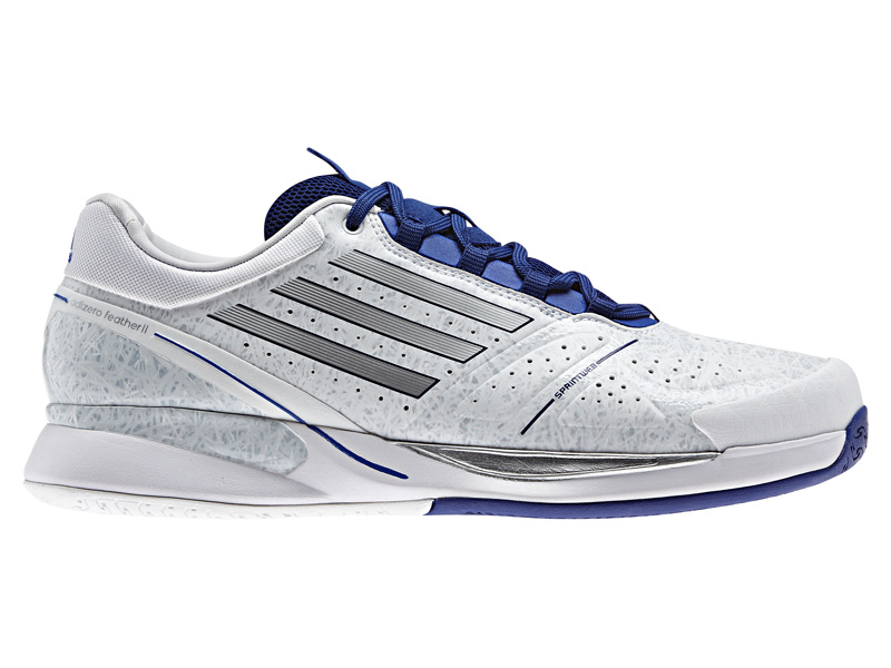 Adidas Mens Adizero Feather II Tennis Shoes - White/Silver/Hero-Ink