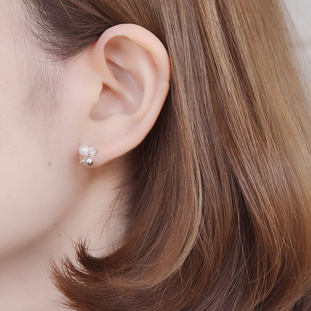 淡水パールジュエルハートピアス｜天使の卵 輝く天使の羽